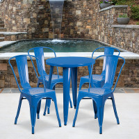 Flash Furniture CH-51080TH-4-18CAFE-BL-GG 24" Round Metal Table Set with Cafe Chairs in Blue